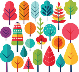 Vibrant autumn leaves and colorful trees form a seamless nature pattern, a floral vector design capturing the fall season