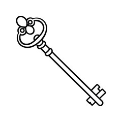 Isolated simple black outline vector illustration of an antique skeleton key design