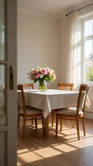 Refined interior with mocha mousse paper accents, natural light, and a delicate floral arrangement creating a peaceful, serene atmosphere.