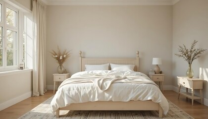 interior of a bedroom with white bedroom. Scandinavian style