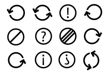 Circular UI Symbols Featuring Arrows, Alerts, and Informational Marks