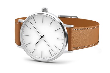 Elegant, minimalist wristwatch with a tan leather band.