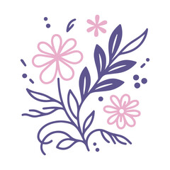 minimal botanical flower and leaf illustration pattern ideal for digital wallpaper and wrapping paper textile products

