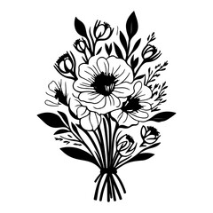 Elegant Black and White Floral Bouquet Outline