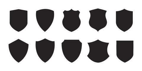 Shield icon set in vintage style. Protect shield security line icons. Badge quality symbol, sign, logo or emblem