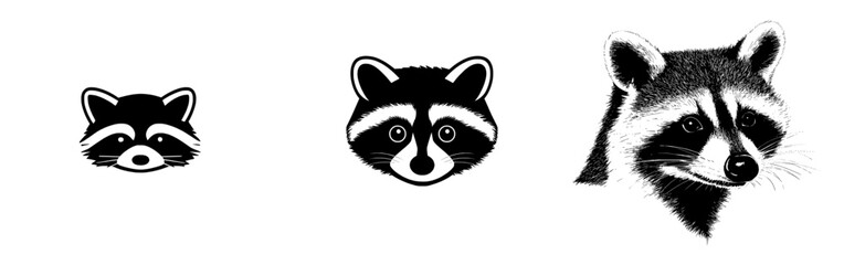 Obraz premium Raccoon icon vector illustrations showcasing distinct styles of raccoon heads in a playful and engaging manner