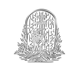 Creepy Zombie Hand Emerging from Grave Art Style
