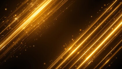 Fototapeta premium Golden Lines Glowing with Small Particles on Dark Background