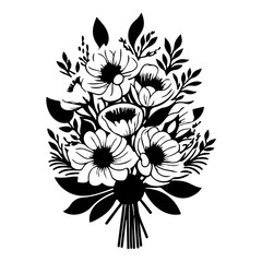 Elegant Black and White Floral Bouquet Illustration