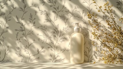 A bottle of hand lotion with pump isolated on a pure white background, realistic lighting and shadow, ideal for cut-out and compositing