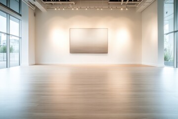 Modern Art Gallery Interior with Beige Horizontal Painting