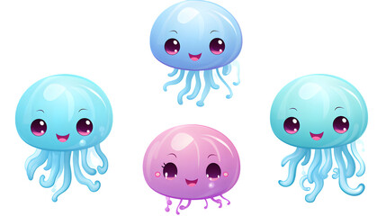 Sweet Jellyfish Vector Design for Kids - Cute Sea Animal Face Illustration