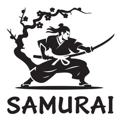 Samurai warrior Logo Design Vector Black silhouettes. Samurai. with white background