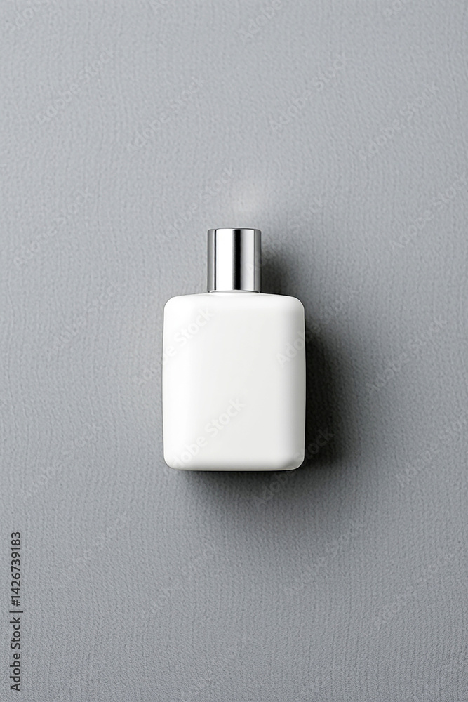Aufkleber white bottle stands on soft gray background. minimal scene showing glass container. modern container