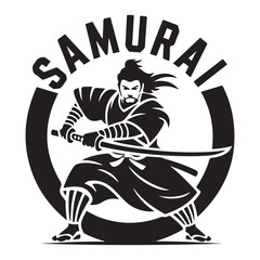 Samurai warrior Logo Design Vector Black silhouettes. Samurai. with white background
