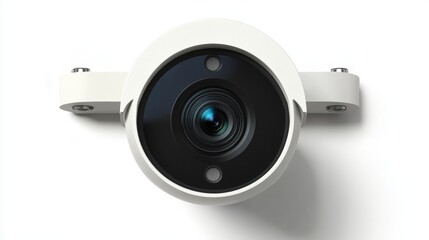 A smart home security camera isolated on a pure white background, realistic lighting and shadow, ideal for cut-out and compositing