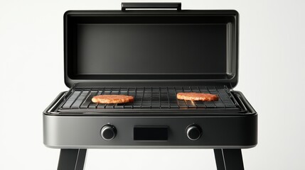 A portable electric grill isolated on a pure white background, realistic lighting and shadow, ideal for cut-out and compositing