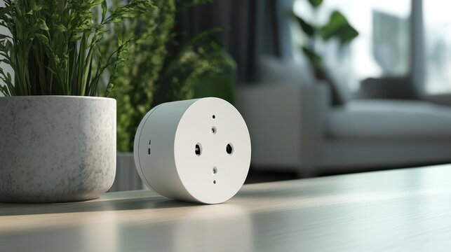 A smart plug for home automation isolated on a pure white background, realistic lighting and shadow, ideal for cut-out and compositing