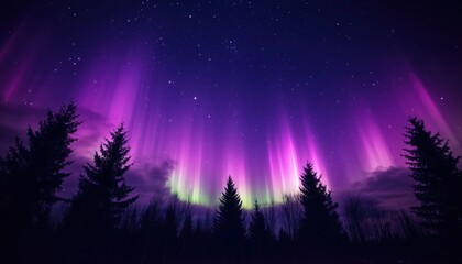 Enchanting Purple Dark Night With Starry Sky, Space, Northern Lights, Nebula Filled With Stars In Outer Space. Beautiful Stock Image.