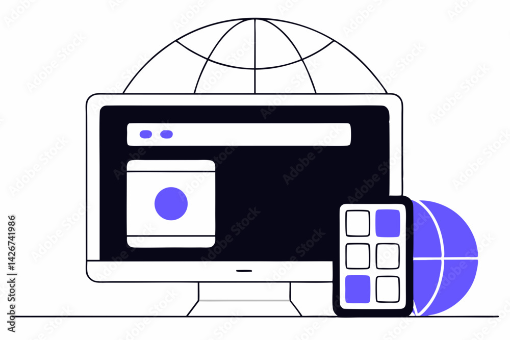 Wall mural minimalist vector illustration of responsive website design across devices