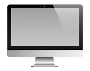 Fototapeta premium Sleek desktop computer Mockup with large reflective screen modern office home setup isolated on png transparent background