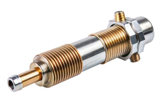 Thermostatic valve cartridge for water temperature control isolated on a transparent background
