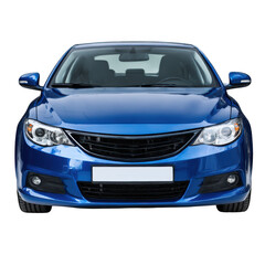 Front view of a blue car on transparent background