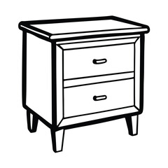 Simple black and white line art of a two drawer nightstand illustration