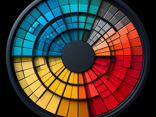 Abstract circle segments of colors grid design shades progressing