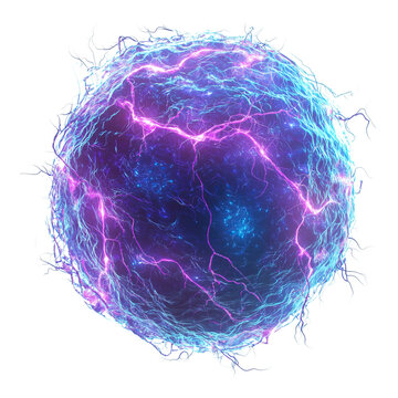 vibrant spherical energy form crackles with violet and blue light emanating powerful otherworldly aura isolated on png transparent background