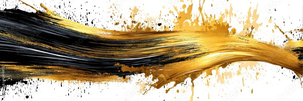 Poster glossy brushstroke of liquid black gold creating a striking artistic effect across the canvas surfac