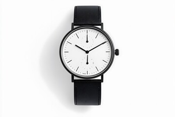 Minimalist white-faced watch with black leather band.