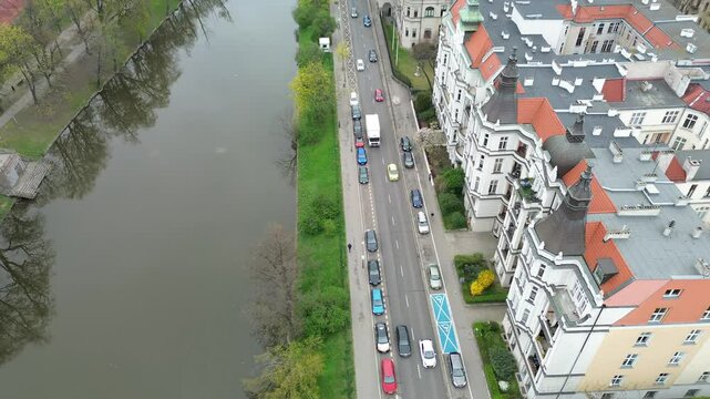 Top down view of city road parking