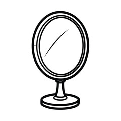 Black outline illustration of an oval shaped mirror on stand decorative home decor element