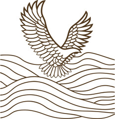 Obraz premium eagle soaring over waves in minimalist line art symbol of freedom, strength, and nature