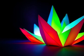 Naklejka premium Colorful Paper Lotus Sculpture Illuminated in a Dark Studio, Decorative Handmade Art