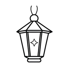 Line art illustration of a hanging lantern with star shaped design element