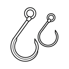 Fishing hooks line art illustration isolated on white background simple black and white design