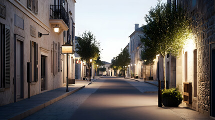 Obraz premium Pixelated European Town Street At Dawn