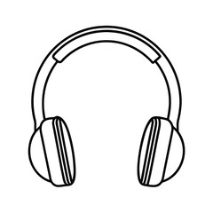 Simple black outline drawing of modern headphones on a white background