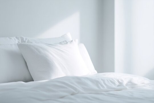 minimalistic image of peaceful bedroom scene focusing on unoccupied bed suggesting tranquility and rest