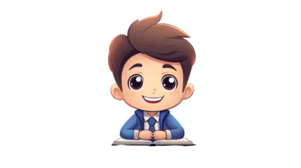 Educational Fun: Smiling young child studying at desk in a cheerful cartoon vector illustration