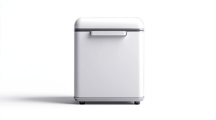 A mini portable fridge with freezer compartment isolated on a pure white background, realistic lighting and shadow, ideal for cut-out and compositing
