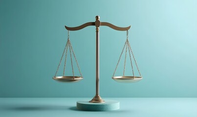 Golden Scales of Justice: The image showcases a beautifully rendered golden scale of justice set against a serene backdrop of cyan. This symbol represents balance, fairness, and the pursuit of truth.