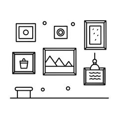 Minimalist wall art decoration concept with picture frames and decorative elements vector illustration