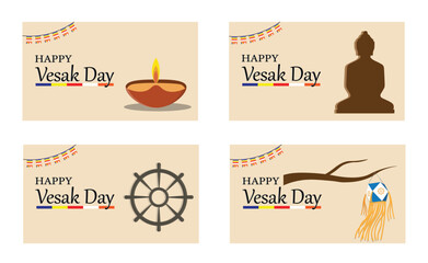 Happy Vesak Day Greeting Cards with Buddhist Symbols and Traditional Decorations