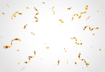 Confetti explosion on transparent background. Golden Confetti and Ribbons Falling Down on a White Background. Rotating gold confetti, ribbon