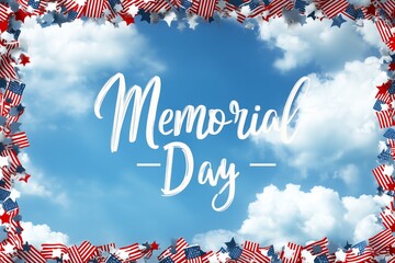 patriotic Memorial Day quote template with stars, stripes, and sky background,