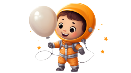 Young Child Portraying Astronaut with Helmet and Holding Balloon in Playful Costume
