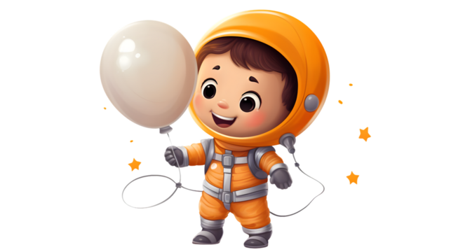 Young Child Portraying Astronaut with Helmet and Holding Balloon in Playful Costume - Powered by Adobe